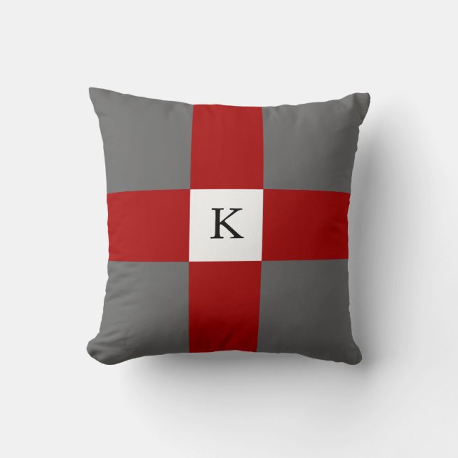 Gray Red White Cross Pattern & Custom Monogram Kussen (Voorkant)