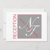 GRAY RED WHITE INITIALEN SIMPLE WEDDING ONTVANGST KAART (Voorkant)