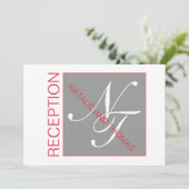 GRAY RED WHITE INITIALEN SIMPLE WEDDING ONTVANGST KAART (Staand voorkant)