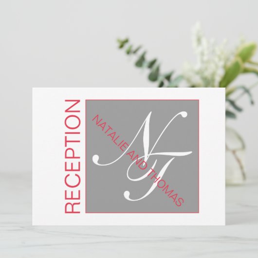GRAY RED WHITE INITIALEN SIMPLE WEDDING ONTVANGST KAART (Staand voorkant)