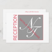 GRAY RED WHITE INITIALEN SIMPLE WEDDING ONTVANGST KAART (Voorkant / Achterkant)