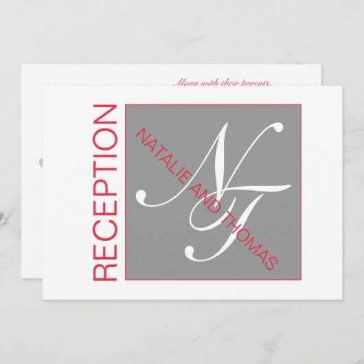 GRAY RED WHITE INITIALEN SIMPLE WEDDING ONTVANGST KAART (Voorkant / Achterkant)