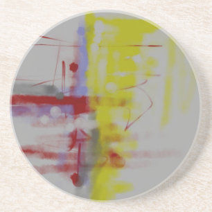 Gray Red Yellow Abstract expressionist Zandsteen Onderzetter