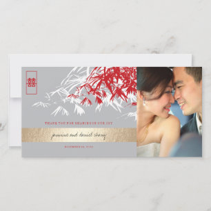 Gray & Red Zen Bamboo laat Chinese bruiloft foto l Bedankkaart