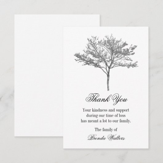 Gray Redbud Tree Funeral Hartelijk dank Notitiekaartje (Voorkant / Achterkant)