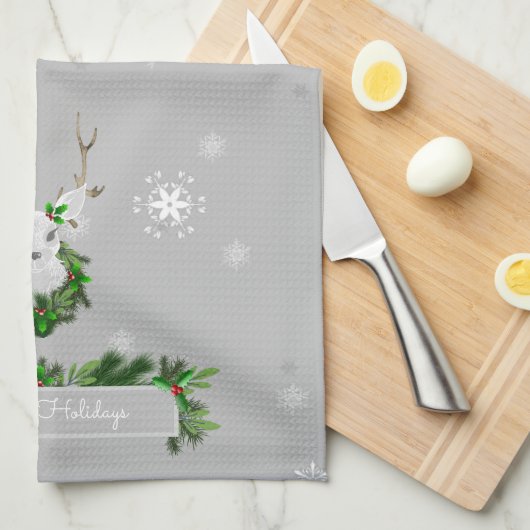 Gray Reindeer Kitchen Towel Theedoek (Quarter Fold)