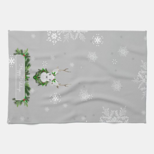 Gray Reindeer Kitchen Towel Theedoek (Horizontaal)