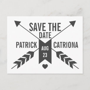 GRAY RETRO ARROWS AND HEART SAVE THE DATE BRIEFKAA AANKONDIGINGSKAART