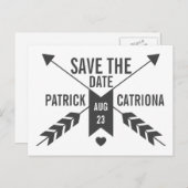 GRAY RETRO ARROWS AND HEART SAVE THE DATE BRIEFKAA AANKONDIGINGSKAART (Voorkant / Achterkant)