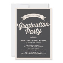 GRAY RETRO TYPOGRAPHY GRADUATION ARTIJ INVITATION