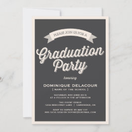 GRAY RETRO TYPOGRAPHY GRADUATION ARTIJ INVITATION KAART