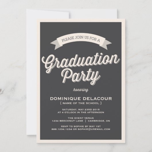 GRAY RETRO TYPOGRAPHY GRADUATION ARTIJ INVITATION KAART (Voorkant)