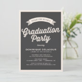GRAY RETRO TYPOGRAPHY GRADUATION ARTIJ INVITATION KAART (Staand voorkant)