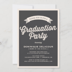 GRAY RETRO TYPOGRAPHY GRADUATION ARTIJ INVITATION KAART