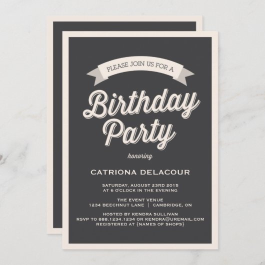 GRAY RETRO TYPOGRAPHY | VERZOEK VAN DE TWEEDE PART KAART (Voorkant / Achterkant)