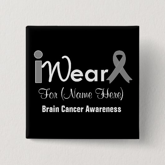 Gray Ribbon Brain Cancer personaliseren Vierkante Button 5,1 Cm (Voorkant)