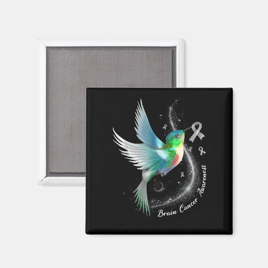 Gray Ribbon Hummingbird Brain Cancer Awareness Mon Magneet (Voorkant / Achterkant)