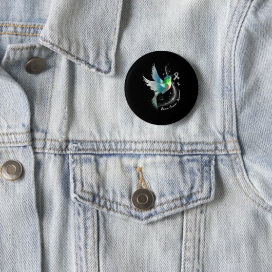 Gray Ribbon Hummingbird Brain Cancer Awareness Mon Ronde Button 5,7 Cm (In situ)