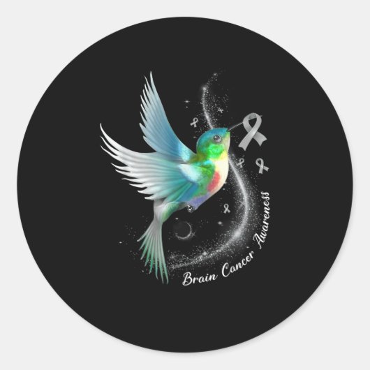 Gray Ribbon Hummingbird Brain Cancer Awareness Mon Ronde Sticker (Voorkant)
