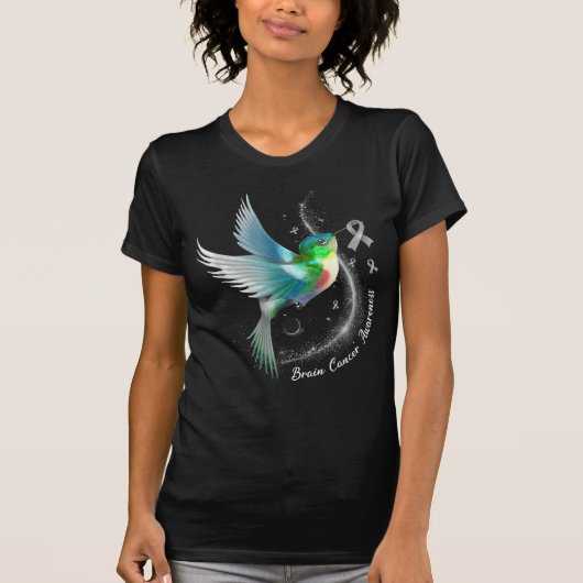 Gray Ribbon Hummingbird Brain Cancer Awareness Mon T-shirt (Voorkant)