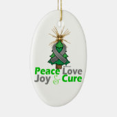 Gray Ribbon-kerstliefde, vreugde & kuur Keramisch Ornament (Rechts)