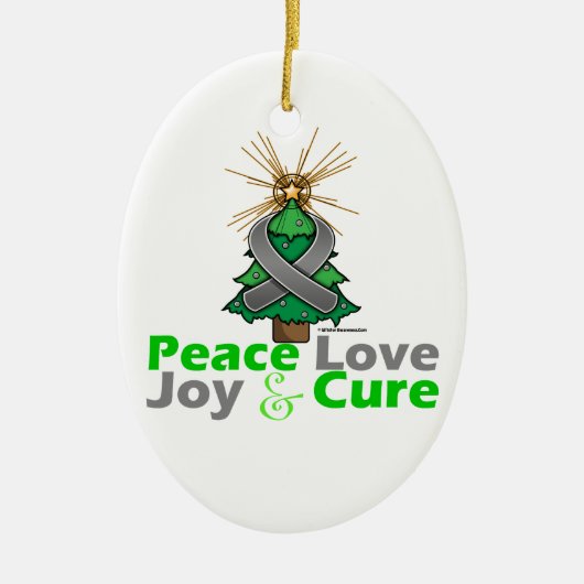 Gray Ribbon-kerstliefde, vreugde & kuur Keramisch Ornament (Voorkant)