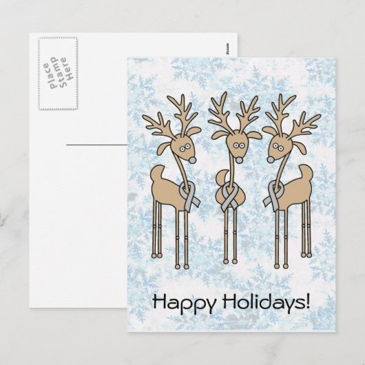 Gray Ribbon Reindeer - Brain Cancer/Brain Tumor Feestdagenkaart (Voorkant / Achterkant)