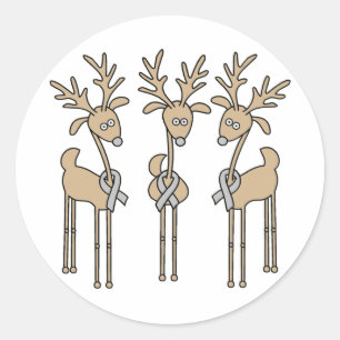 Gray Ribbon Reindeer - Brain Cancer/Brain Tumor Ronde Sticker
