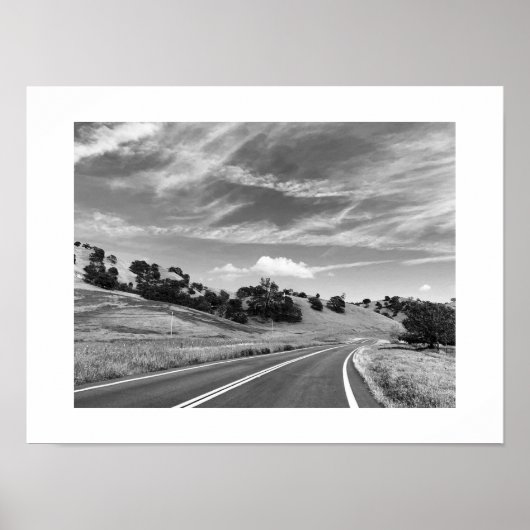 Gray Road California zwart-wit fotografie Poster (Voorkant)