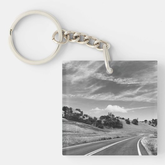 Gray Road California zwart-wit fotografie Sleutelhanger (Voorkant)
