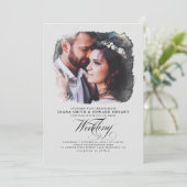 Gray Romantic Modern Elegant Two Photos Wedding Kaart (Staand voorkant)