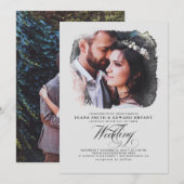 Gray Romantic Modern Elegant Two Photos Wedding Kaart (Voorkant / Achterkant)