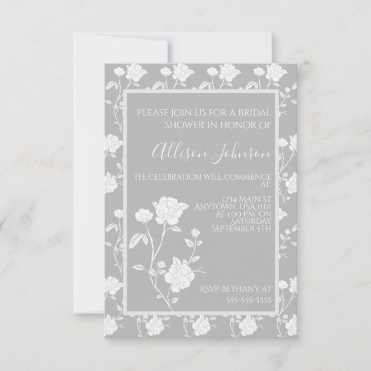 Gray Roos Bridal Shower Invitation Kaart (Voorkant)