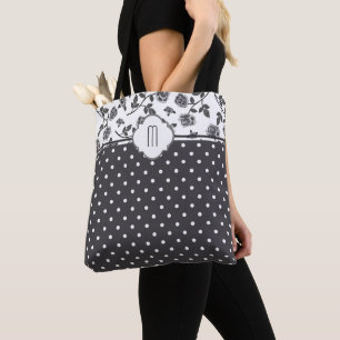 Gray Roos Polka Dot Monogram Tote Bag