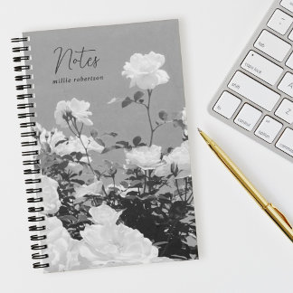 Gray Roses Floral Garden Custom Spiral Notebook Notitieboek
