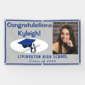 Gray & Royal Blue Vinyl Afstuderen Foto Spandoek (Horizontaal)