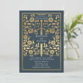 Gray Royal Medieval Gold Sword Wedding QR Code Kaart (Staand voorkant)