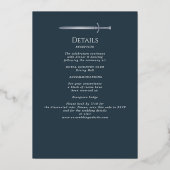 Gray Royal Medieval Silver Sword Wedding Details Folie Uitnodiging (Achterkant)