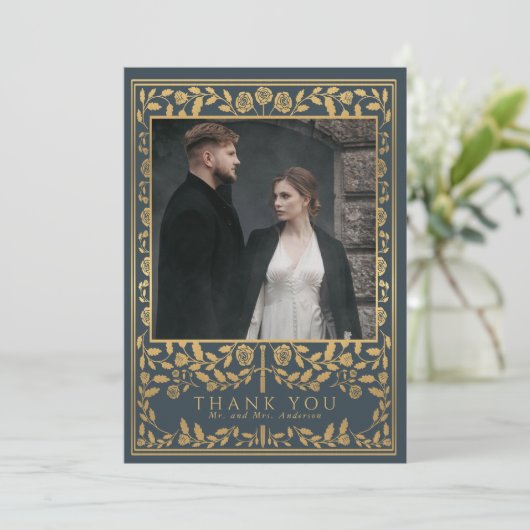 Gray Royal Medieval Sword Wedding Bedankkaart (Staand voorkant)