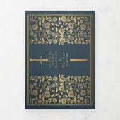 Gray Royal Medieval Sword Wedding Drieluik Uitnodiging (Cover)