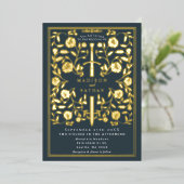 Gray Royal Medieval Sword Wedding Folie Uitnodiging (Staand Voorkant)