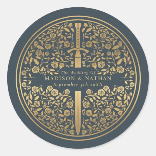 Gray Royal Medieval Sword Wedding Ronde Sticker (Voorkant)