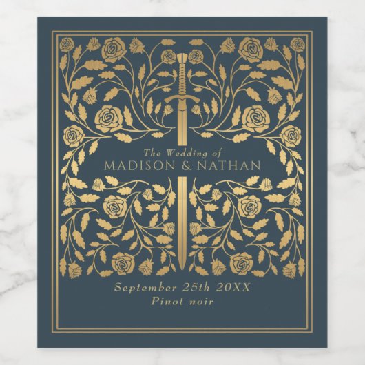 Gray Royal Medieval Sword Wedding Wijn Etiket (Enkel label)