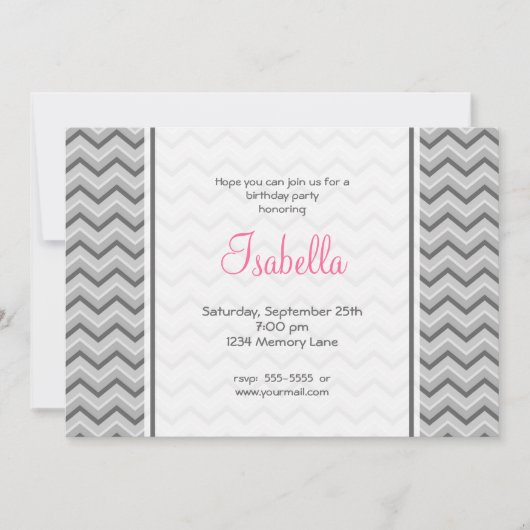 Gray & Roze Chevron Birthday Uitnodiging (Voorkant)
