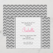Gray & Roze Chevron Birthday Uitnodiging (Voorkant / Achterkant)