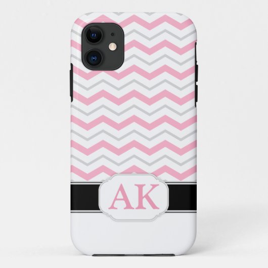 Gray & Roze Chevron Monogram iPhone 5 Hoesje (Achterkant)