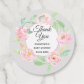 Gray & Roze Floral Hartelijk dank Baby shower Bedankjes Labels (Achterkant)