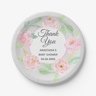 Gray & Roze Floral Hartelijk dank Baby shower Papieren Bordje