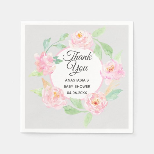 Gray & Roze Floral Hartelijk dank Baby shower Servet (Voorkant)