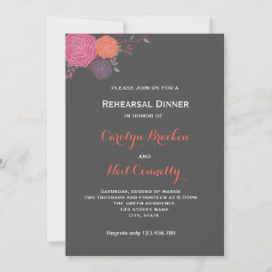 Gray Roze Flowers Romantic Rehearsal Dinner Card Kaart